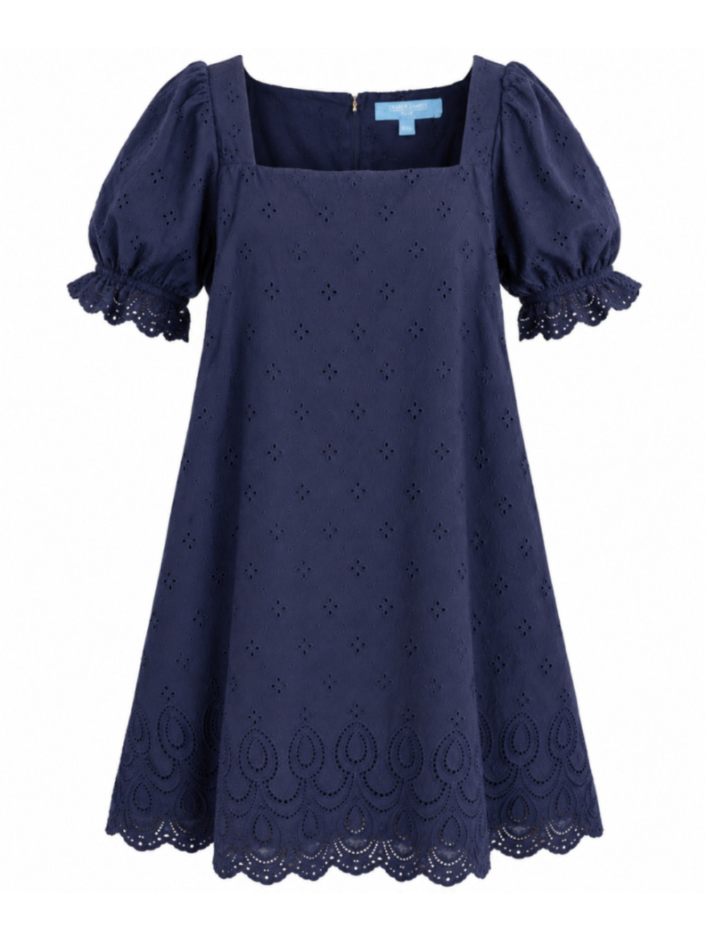 Draper James RSVP Dress XXL Navy Eyelet Cotton Puff Sleeve Shift Dress Lined